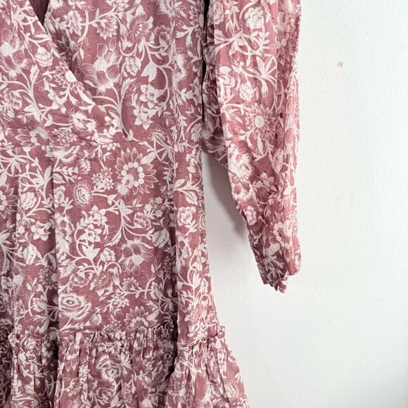 Vici Olivaceous Purple White Floral V Neck Tiered Mini Dress Small - Picture 5 of 8